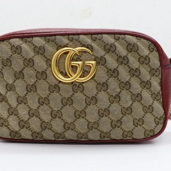 Gucci GG Marmont Small Red Shoulder Bag Diagonal Quilted GG Canvas - Picture 1 of 16